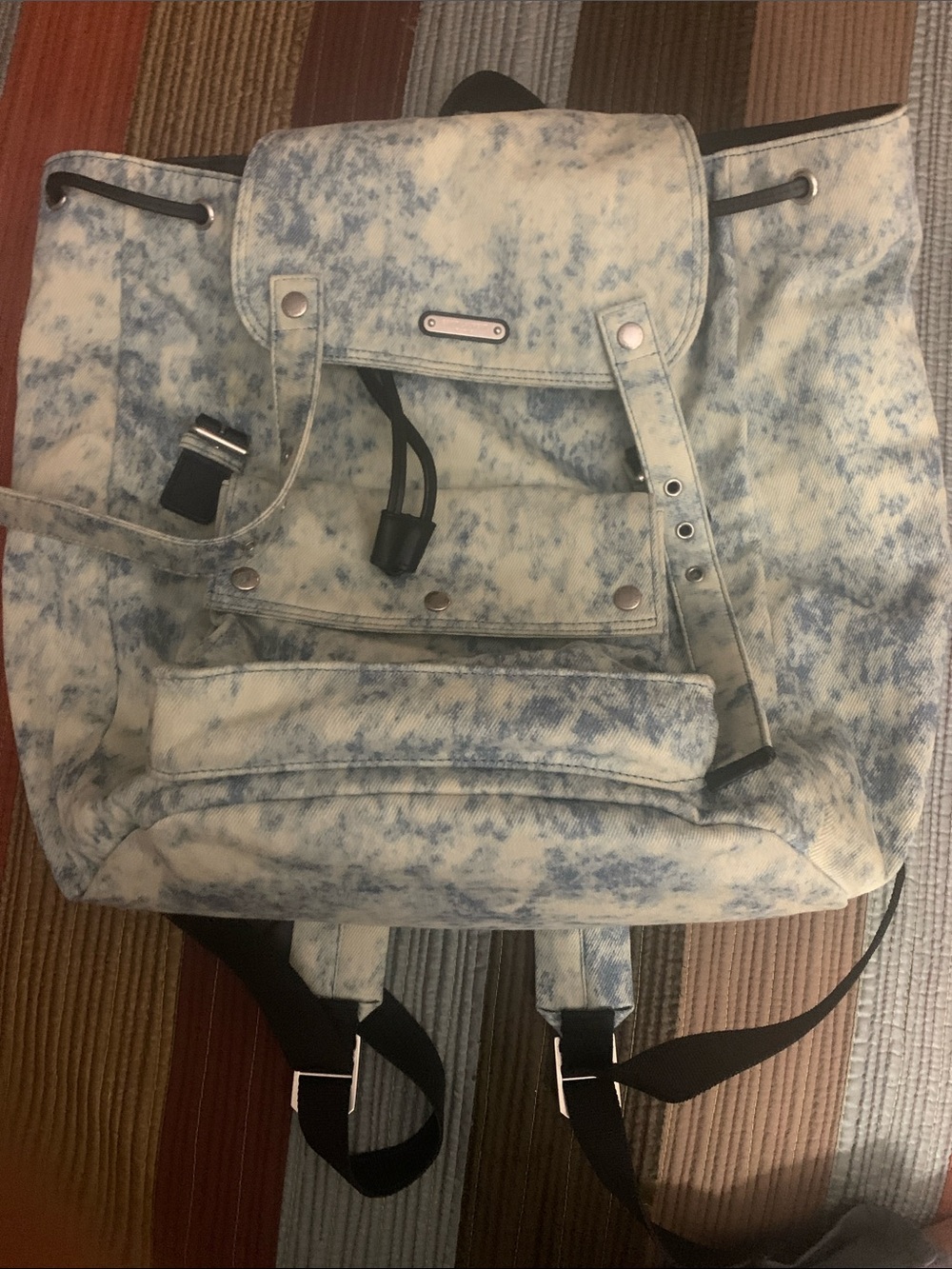 Saint Laurent Casual Blue Tie-Dye Canvas Backpack